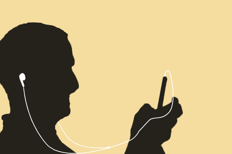 スマホで音楽を聴いている男性のイラスト